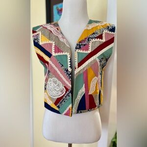 Vintage Vest Patchwork Handmade Mixed Prints Cottagecore Quilted 70s 80s SZ S